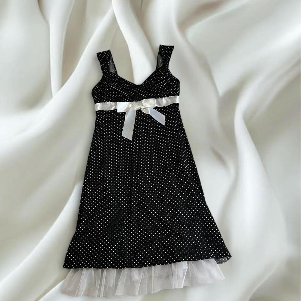 My Michelle black polkadot babydoll midi dress bow detailing y2k mcbling